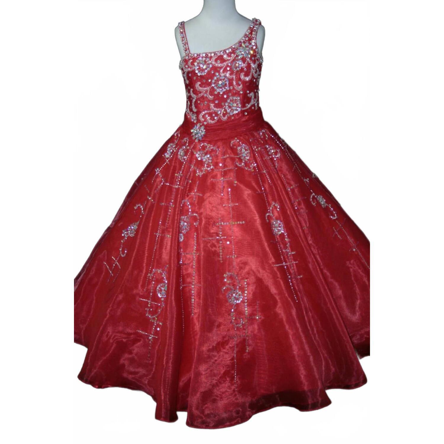 New Little Rosie Girl's Glitz Pageant Dress In Red